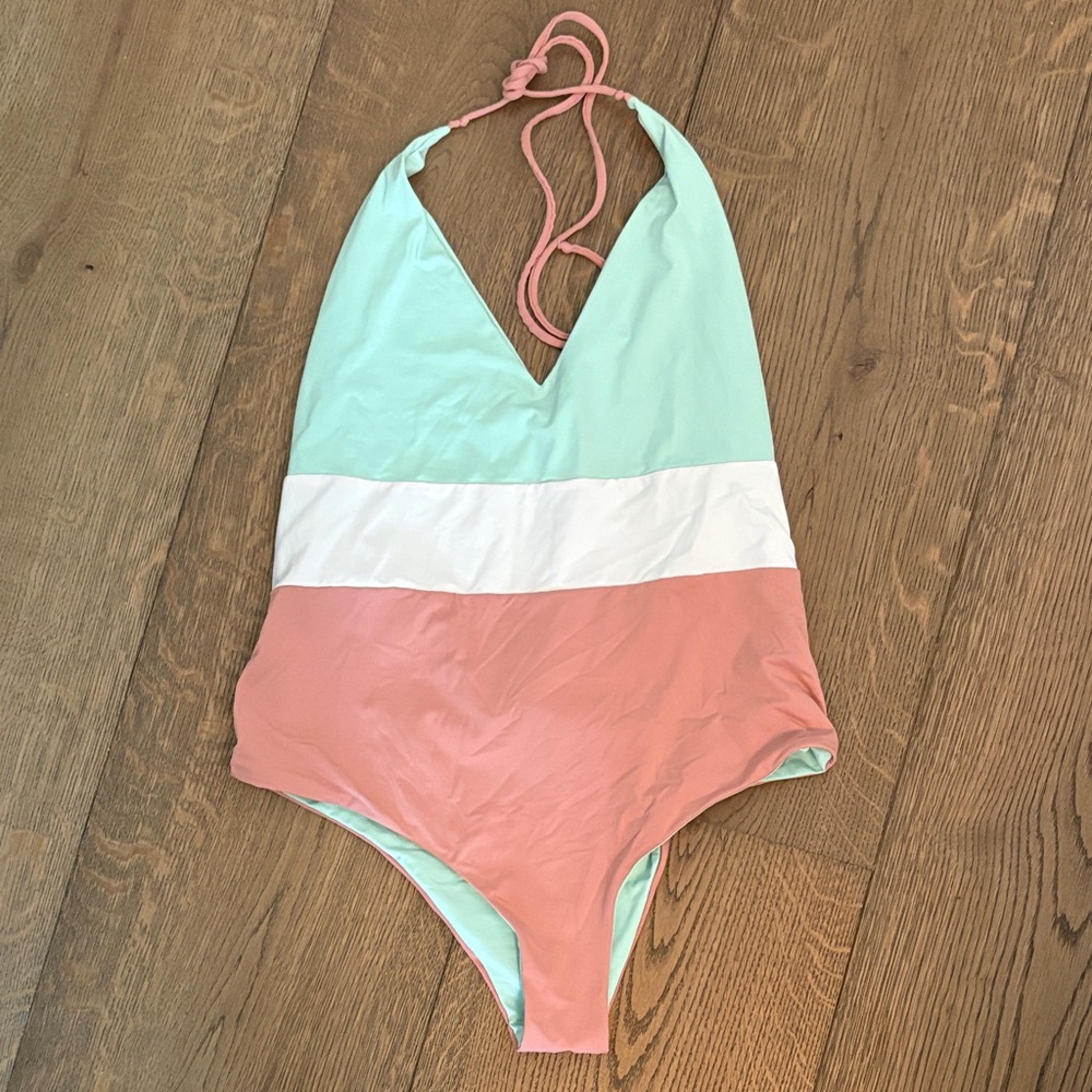 Tavik Kids Swim One Piece - Aqua, White, Peach